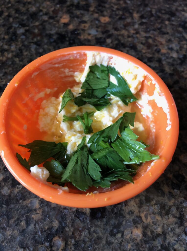 Parsley garlic butter for grilled fish halibut and almond crust