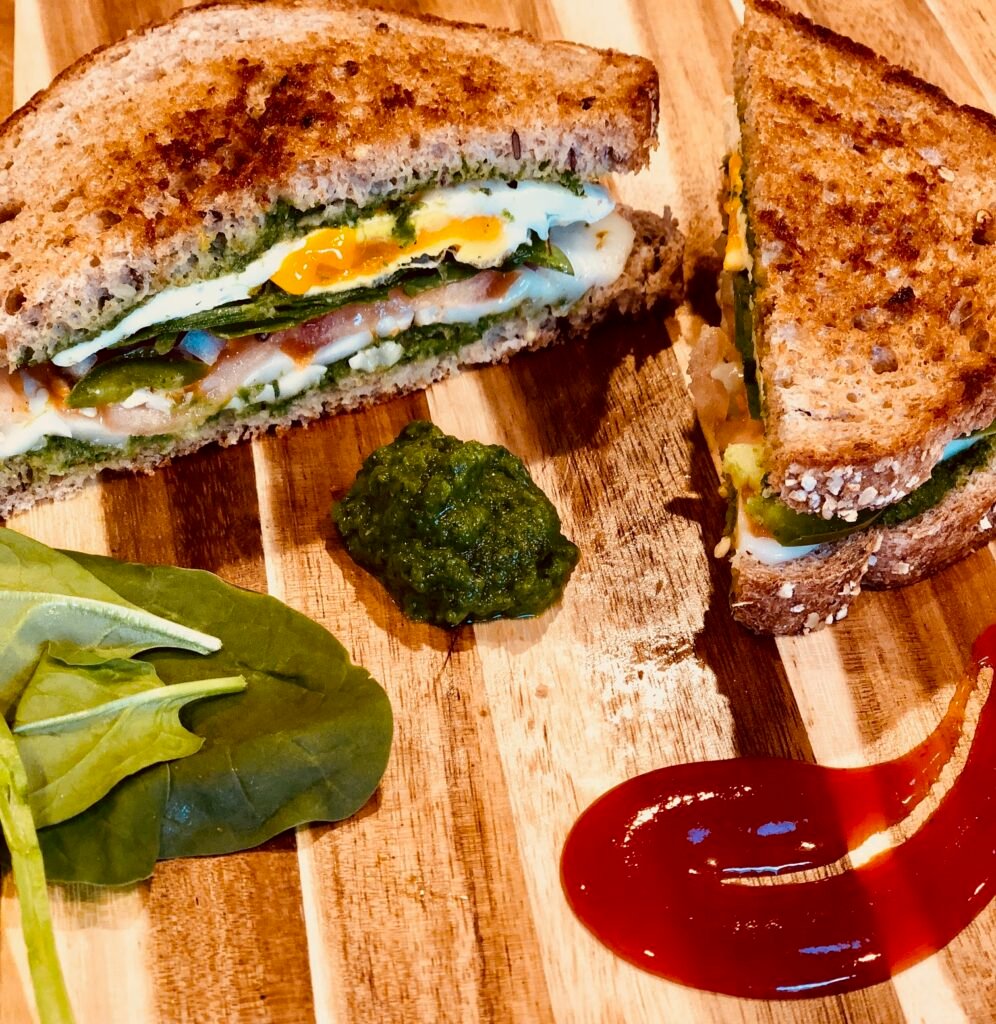 a spicy sandwich with egg