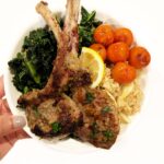 the curry mommy Lamb Chops with masala rice and kale salad