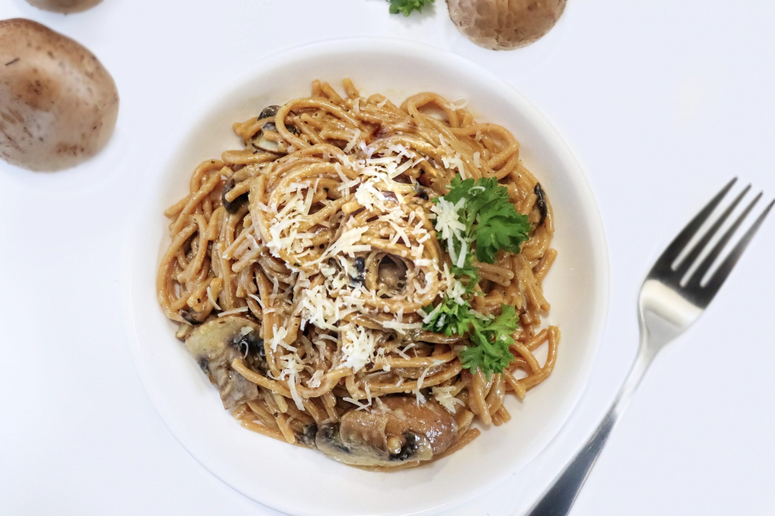 Creamy mushroom pasta with bouillon cube and milk or heavy cream easy weeknight meal