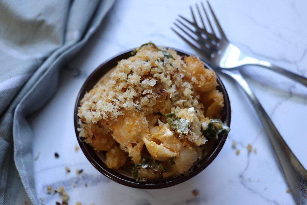 The best macaroni and cheese recipe homemade with boxed mac and cheese bread crumbs and cream cheese