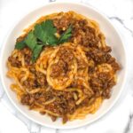 Pasta dish with thick meat sauce.