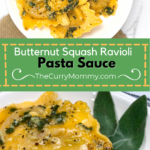 a pinterest pin for ravioli with herbs and butter